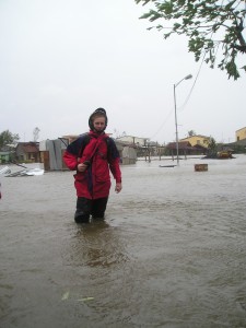 Hoi An, Central Vietnam, October 1, 2006. James Reynolds standing in surge six hours after typhoon Xangsane made land fall. (provided by James Reynolds)