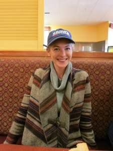 A Scott Brown volunteer taking a lunch break at Panera Bread in Manchester, NH