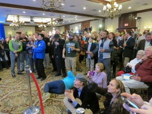 CROWD AT PURITAN CONFERENCE CENTER MANCHESTER NH AS RESULTS ARE BROADCAST SHOWING DEMOCRATS WINNING SENATE AND GOVERNORSHIP