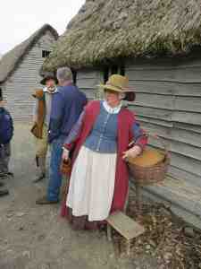 Renactor who portrays Ellen Billington of London, a settler at the Plimoth Plantation, 1627