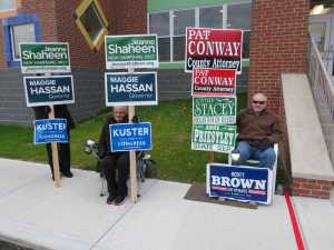 SALEM, NEW HAMPSHIRE OUTSIDE POLLING PLACE AT AN ELEMENTARY SCHOOL 7AM