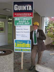 Standing outside a polling station in Mancheseter, NH