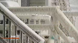 Sea covered stairs in Scituate (courtesy of Fox 25)