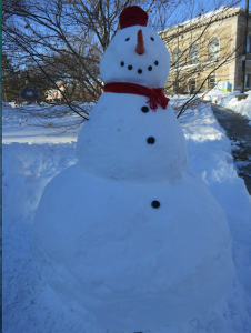 Snowman in front of Somerville Library small