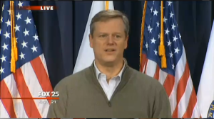 Massachusetts Governor Charlie Baker declaring a state of emergency Monday. (Courtesy of Fox 25)