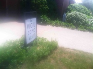 vigil welcome sign - cabrini church, scituate