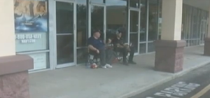 Another army verteran in another city - pictured here - Navy veteran Wayne Wright is taking up a post sitting outside an Armed Forces Recruiting Office in Ocala, Florida (courtesy Fox 35)