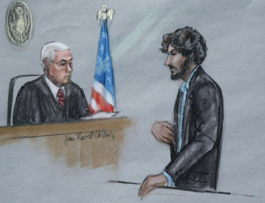 Sketch of Dzhokhar Tsarnaev at his sentencing