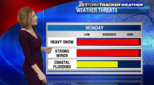 FOX 25 weather forecaster Sarah Wroblewski desrbies the impact of the approaching blizzard. (Courtesy Fox 25)