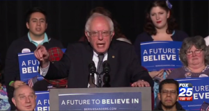 Vermont Senator Bernie Sanders at a rally Tuesday in Keene (Courtesy Fox 25)